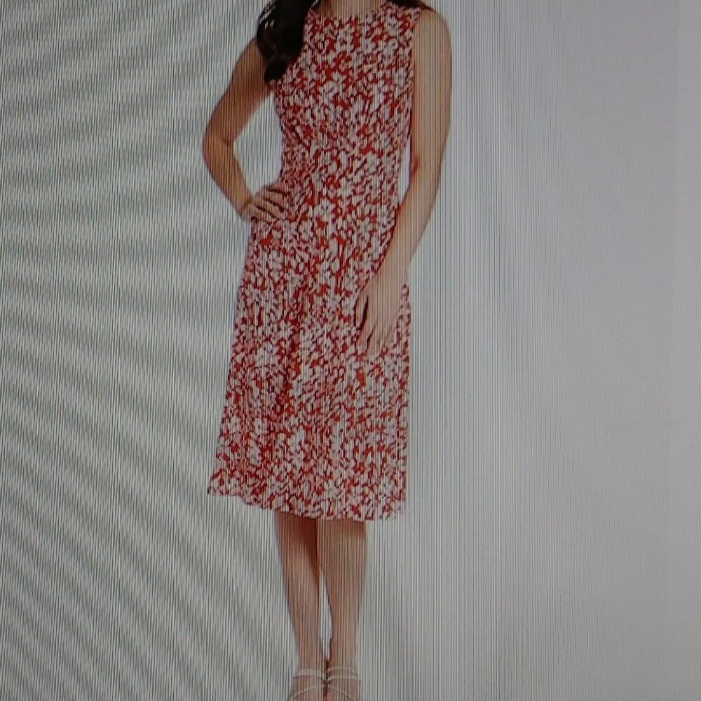 London Times Women's Inset Waist Coral Floral Midi Fit and Flare Dress Size 8